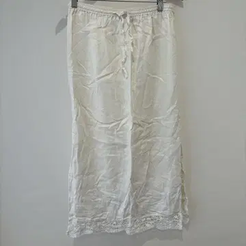 캐주얼 코너 무지 롱 스커트 밑단 레이스 M 화이트 린넨 외출