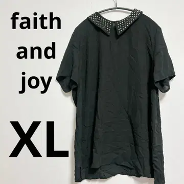 faith and joy 비쥬 옷깃 쉬폰 블라우스 블랙 XL