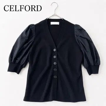 새상품급 CELFORD 파워숄더 니트 가디건 반팔 도킹 36사이즈