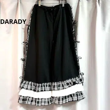 DARADY 티어드 프릴 사이드 리본 체크 슈퍼 와이드 팬츠 y2k