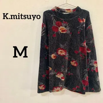 [ K.mitsuyo ] 꽃무늬 하이넥 긴팔 티셔츠 올 패턴 M-L