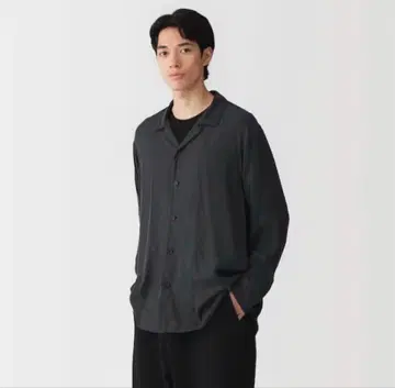 [ 즉발 가능 ] MUJI Labo MUJI 큐프라 혼방 오픈 카라 긴팔 셔츠 블랙 M