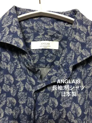 ANGLAIS 긴팔 패턴 셔츠 블루 또는 네이비 계열 색상 면 100% 일본제