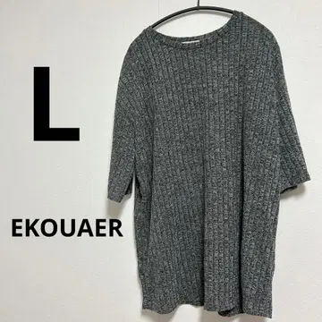 EKOUAER 리브 니트 티셔츠 L 그레이 5부 소매 룸웨어
