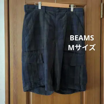 [ BEAMS ] 카고 숏팬츠 다크 블루 체크 무늬 M 사이즈