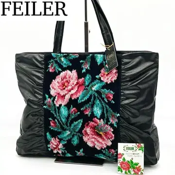 FEILER 핸드백 토트백 꽃무늬 PVC 포멀 블랙