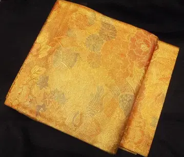 순수 실크 사카니시 후쿠로 오비 꽃과 새 그림 골드 컬러로 빛나는 오비