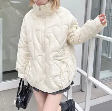 [ 완판템 ] 하트 퀼팅 리본 오버 자켓 화이트 아이보리 아우터