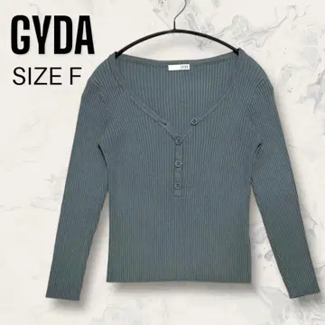 GYDA 헨리넥 리브 니트 롱T 타이트 그린 긴팔 상의