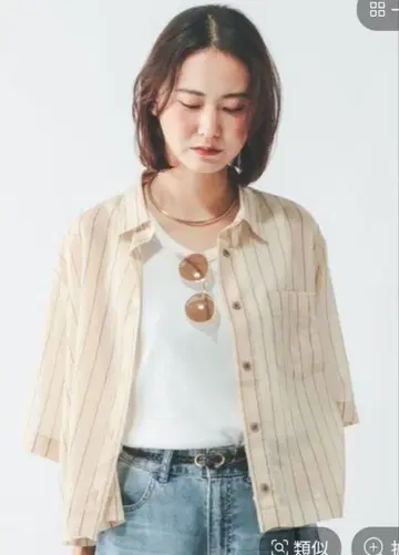 글로벌 워크 실키 터치 시어 셔츠 5부 기장 L