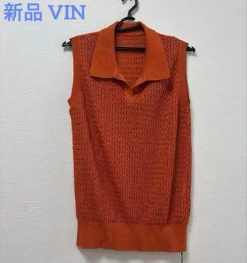 [ 새상품 ] Vin 슬리브리스 니트 오렌지 라메 정가 15,800엔 YAMADAYA