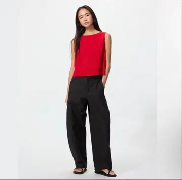 UNIQLO 저지 배럴 레그 팬츠 블랙 M 표준 길이