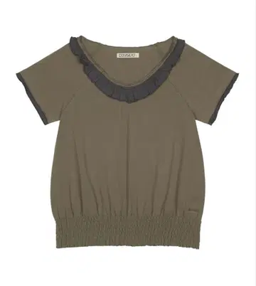 COYSEIO RUFFLE V-NECK SMOCKED T-SHIRT