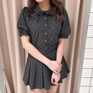 BUBBLES 버블스 하트 버튼 플리츠 셋업