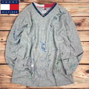 10M306 90s TOMMY HILFIGER 페인트 플리스 롱T