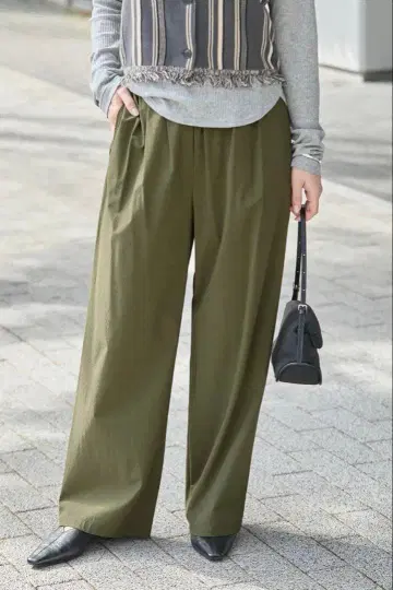 저널 스탠다드 접촉 냉감 발수 나일론 스트레치 와이드 팬츠 카키