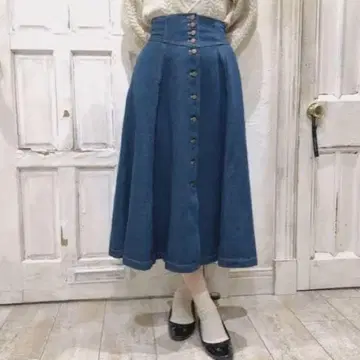레트로 fint 백 레이스업 데님 롱 스커트 하이웨스트
