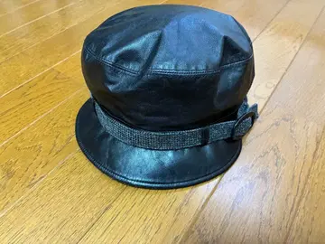 MILLINER! 소가죽 블랙 헌팅 캡 사이즈 M 정도 천연 가죽 알파카 울