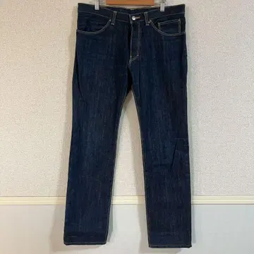 스티프 데님 청바지 스트레이트 L 다크 네이비 면 데이트 휴일 일본제