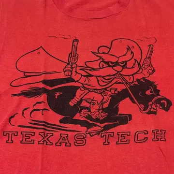 60s 70s TEXAS TECH 땀 흘림 프린트 빈티지 T셔츠 빨간색