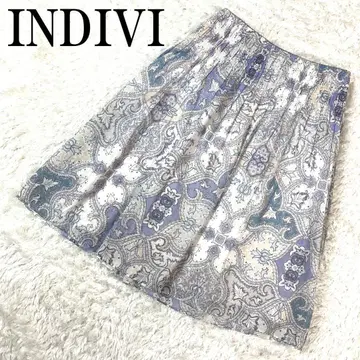 INDIVI 인디비 플레어 스커트 페이즐리 무늬 블루 38 B7711