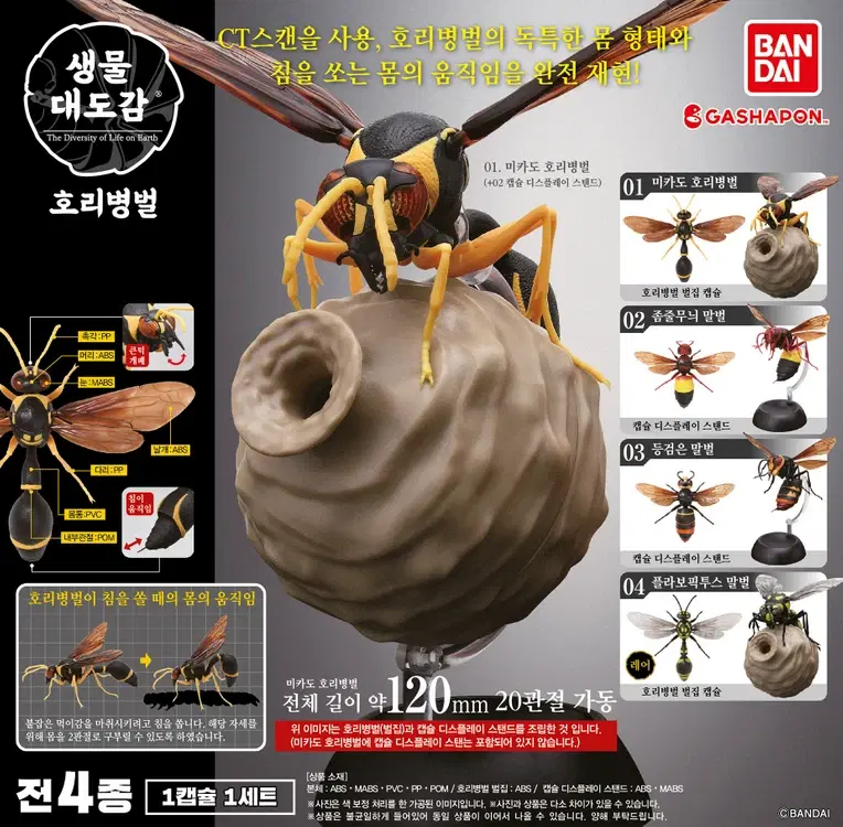 반다이 생물대도감 벌 3탄 호리병벌 4종 전체