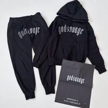 godsavage 셋업 후드티 팬츠 블랙 로고 자수