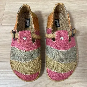 미사용! 주트 린넨 패치워크 사보 샌들 태국제 25cm 정도