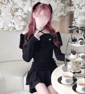 michellMacaron 빅 리본 크로스 오프숄더 원피스