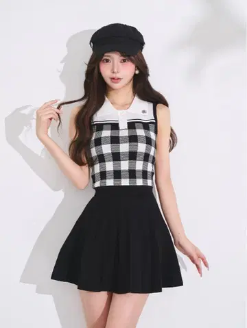 Darich 다리치 FREE 깅엄 체크 플리츠 니트 미니 원피스