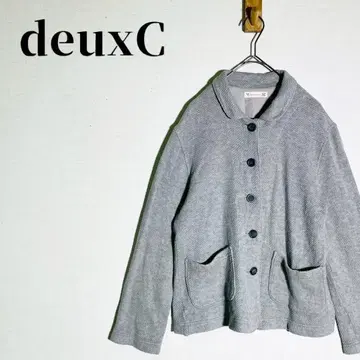 deuxC 드세 사슴 무늬 니트 자켓 카라 부착 일본제 코튼 혼방 그레이