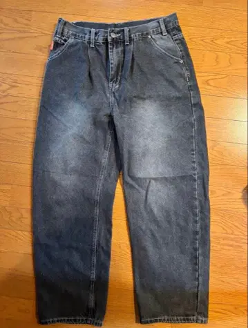 9090 NINETYs 데님 팬츠 블랙 워시 가공 구제 의류