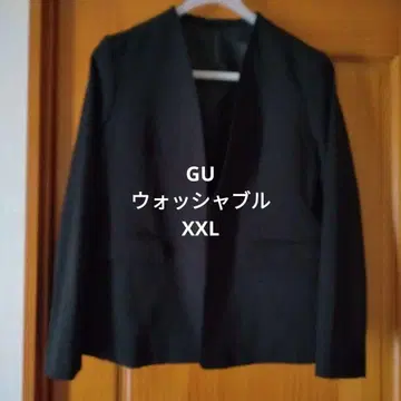 GU 지유 워셔블 노카라 자켓 블랙 344943