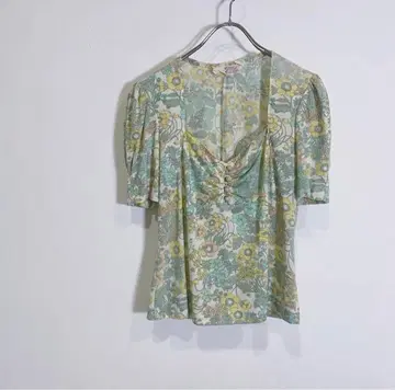 70s flower printed short sleeves top