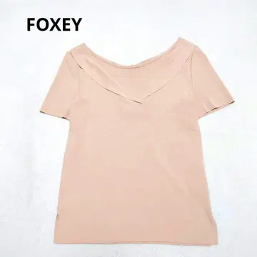 폭시 옷깃 디자인 반팔 니트탑 (40) 핑크 베이지