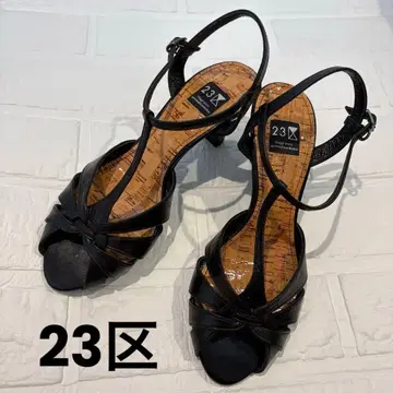 23구 힐 샌들 블랙 앵클 스트랩 코르크 23cm