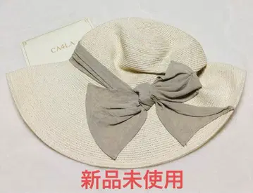 미사용 새상품 CA4LA 리본 달린 페이퍼 햇 화이트 x 베이지