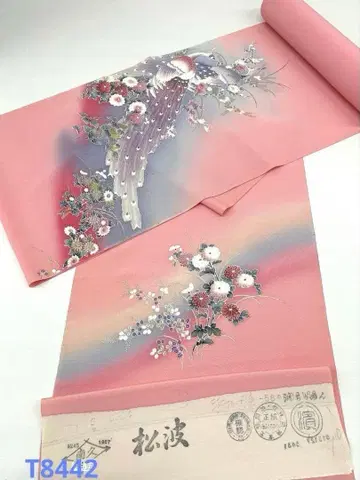 츠케사게 손그림 금채 은채 공작 하마치리멘 순수 실크 옷감 T8442