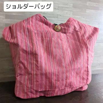 숄더백l발리섬l코코넛 버튼l핑크 계열 스트라이프