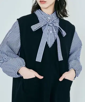 [ 24시간 이내 익명 배송 ] 멀티웨이 보타이 스트라이프 리본 블라우스