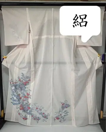 [새상품급] 명주 씻을 수 있는 여름 기모노 부츠케 시스루 여름 아이템 옅은 핑크 차 꽃 큰 키