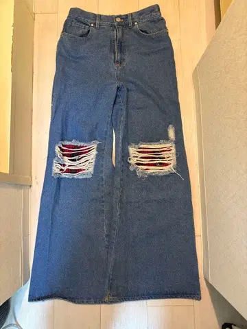 AFB REPAIRED BAGGY PANTS 플레어 데님 체크 절개 M
