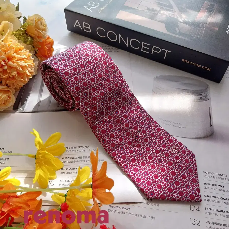 RENOMA 레노마 실크 버건디 자카드 넥타이 7.7cm 새상품 K3406