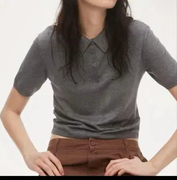 H&M 폴로 니트 그레이 스웨터 숏 기장