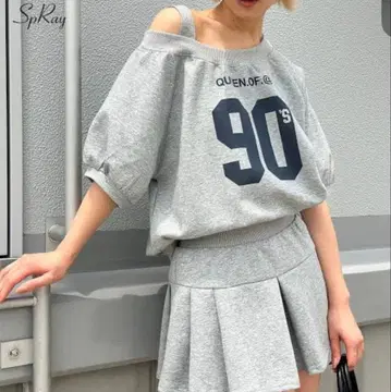 SpRay 90's 로고 오프숄더 셋업 그레이