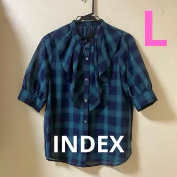 INDEX 인덱스 시어 체크 프릴 블라우스 네이비 L 사이즈