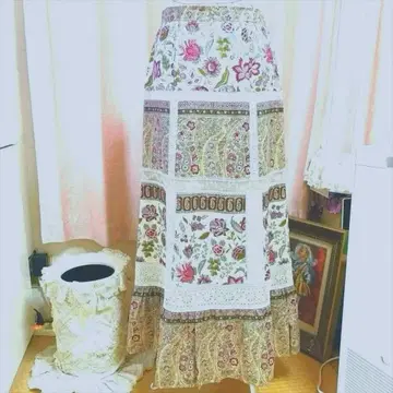 수입 로사 꽃무늬 레이스 절개 롱 스커트 42
