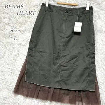 [여름 아이템 세일] BEAMS HEART 튤 절개 스커트 L 카키 종아리 기장