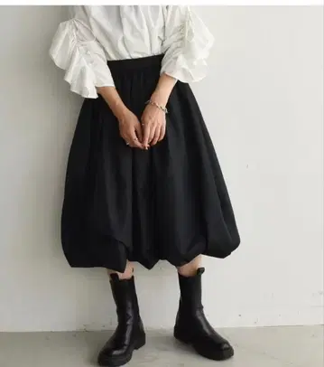 cen. 벌룬 스커트 롱 스커트 나일론 허리밴딩 블랙