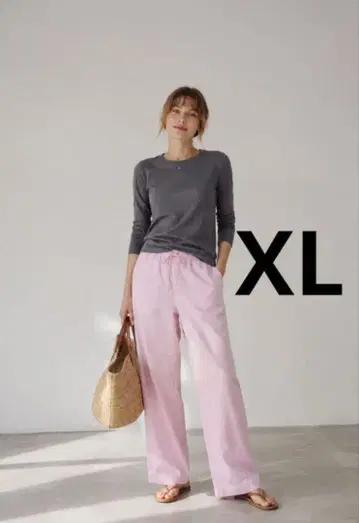 유니클로 린넨 블렌드 이지 팬츠 XL 핑크
